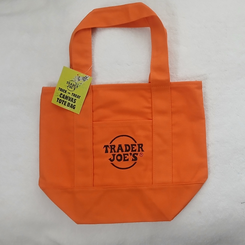 Trader Joes Mini Tote Bag Canvas Halloween Fall Limited Edition Orange Bag